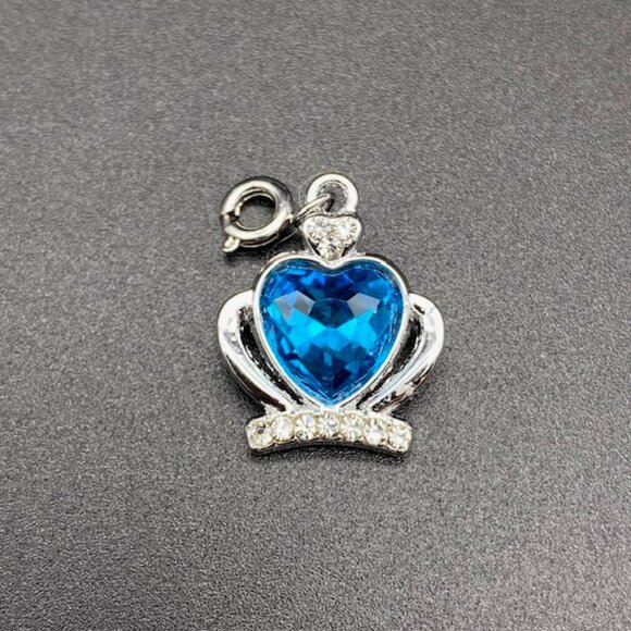 Jeweled Heart Rhinestone Crown Charm on Silver - Picture 7 of 9